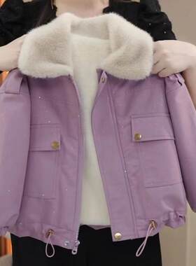 2025女童冬装新款外套初中生洋气韩版运动棉服加绒加厚小女孩时尚