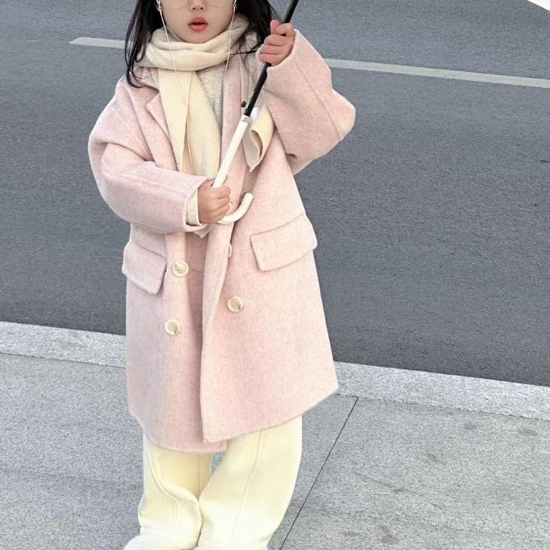 2026男童加棉加厚毛呢子女童大衣毛儿童冬季外套韩版中大童