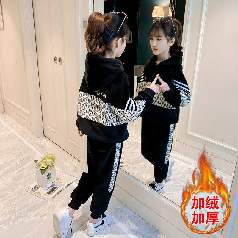 女童金丝绒套装秋冬装2025新款儿童洋气加绒加厚中大童网红两件套
