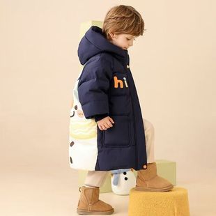 儿童羽绒服男童中长款2024冬季新款小童宝宝洋气男宝加厚过膝外套