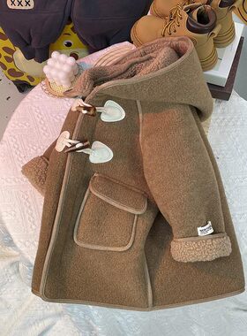 男童外套冬装厚毛呢宝宝冬季中长款风衣儿童英伦风牛角扣呢子大衣