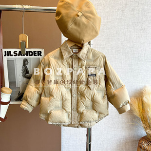 2025秋季新品男童韩版薄款百搭外套儿童宝宝卡其色领带装饰羽绒服