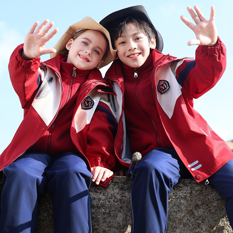 冬季新款儿童三合一冲锋衣幼儿园园服班服运动会中小学生校服