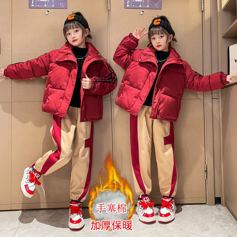 韩范女童套装冬装2025新款洋气儿童装时髦女孩冬季羽绒棉服两件套