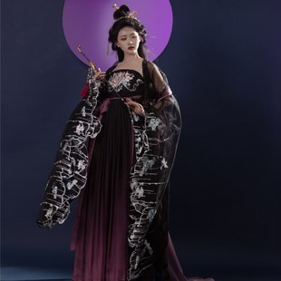 初见青黛原创汉服黑粉唐制诃子群汉元素重工刺绣大袖衫仙气非古装