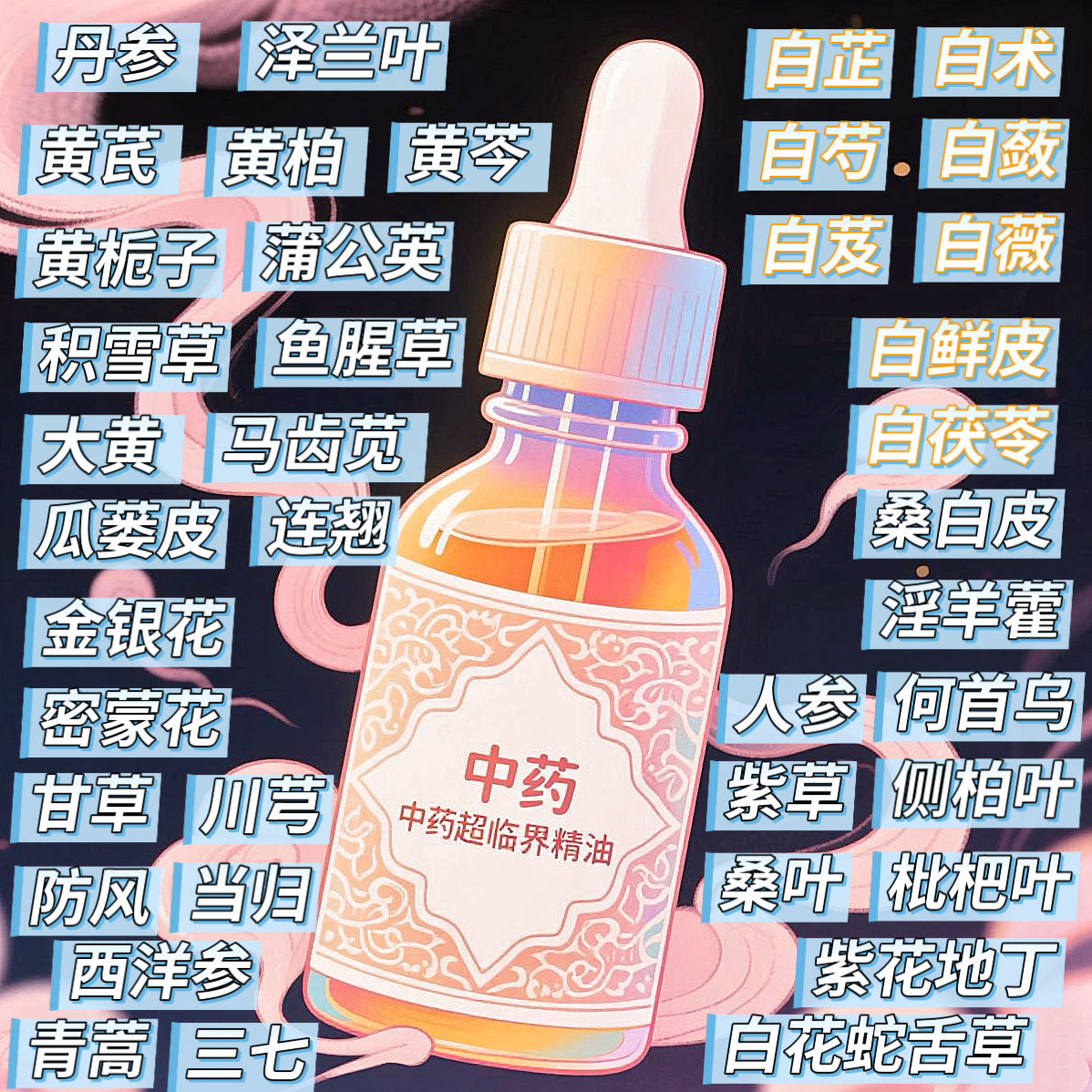 中药.超临界精油 | 白薇白芍白芷白术茯苓白蔹白芨白鲜皮单方精油