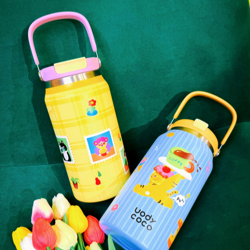 uodycoco原创保温杯卡通便携大容量水杯吸管保冷高颜值女双饮杯子