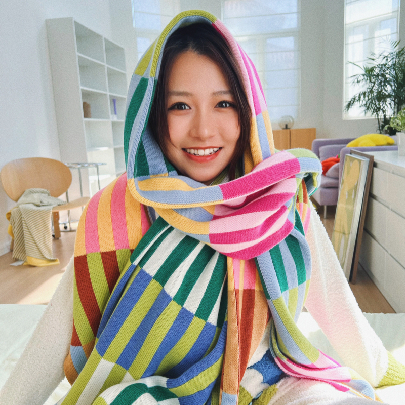 多巴胺彩色条纹围巾秋冬围脖保暖