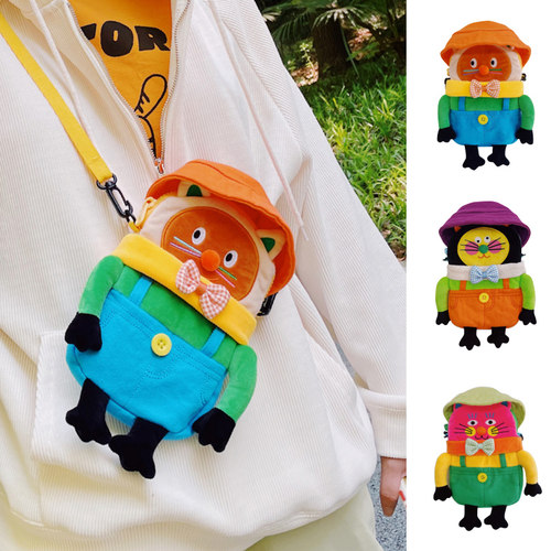 有蒂棵棵uodycoco可爱卡通猫咪斜挎包毛绒玩偶女生包包小手机包