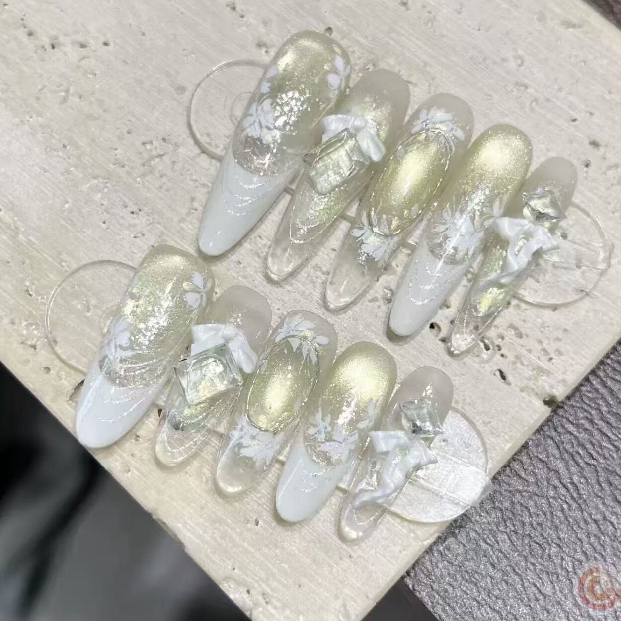 【绿野青露】纯手工法式蝴蝶结仙穿戴甲/甲片