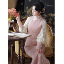 桃纨素兔｜秋冬新品 羊毛旗袍古法全开襟秋冬加厚连衣裙手推绣 套装