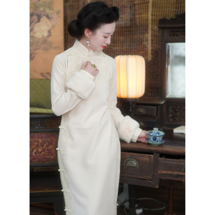 白千惠｜原创自制民国风文艺复古日常可穿全开襟保暖旗袍长款 日常