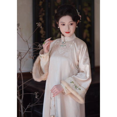 淡春烟｜秋冬中式民国风复古盘扣提花旗袍夹棉连衣裙加厚假两件