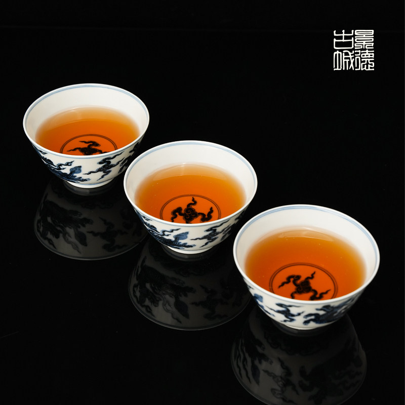 青花龙纹茶杯单个高档可养防烫手抓茶具茶壶一人泡茶器