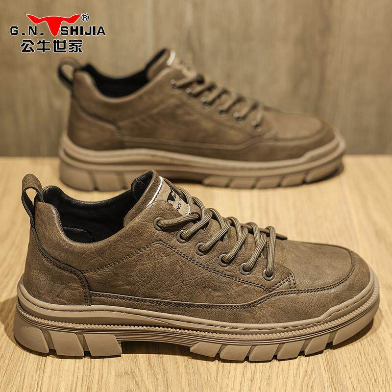公牛世家男鞋休闲皮鞋男款马丁靴春秋低帮运动工装鞋旗舰店正品