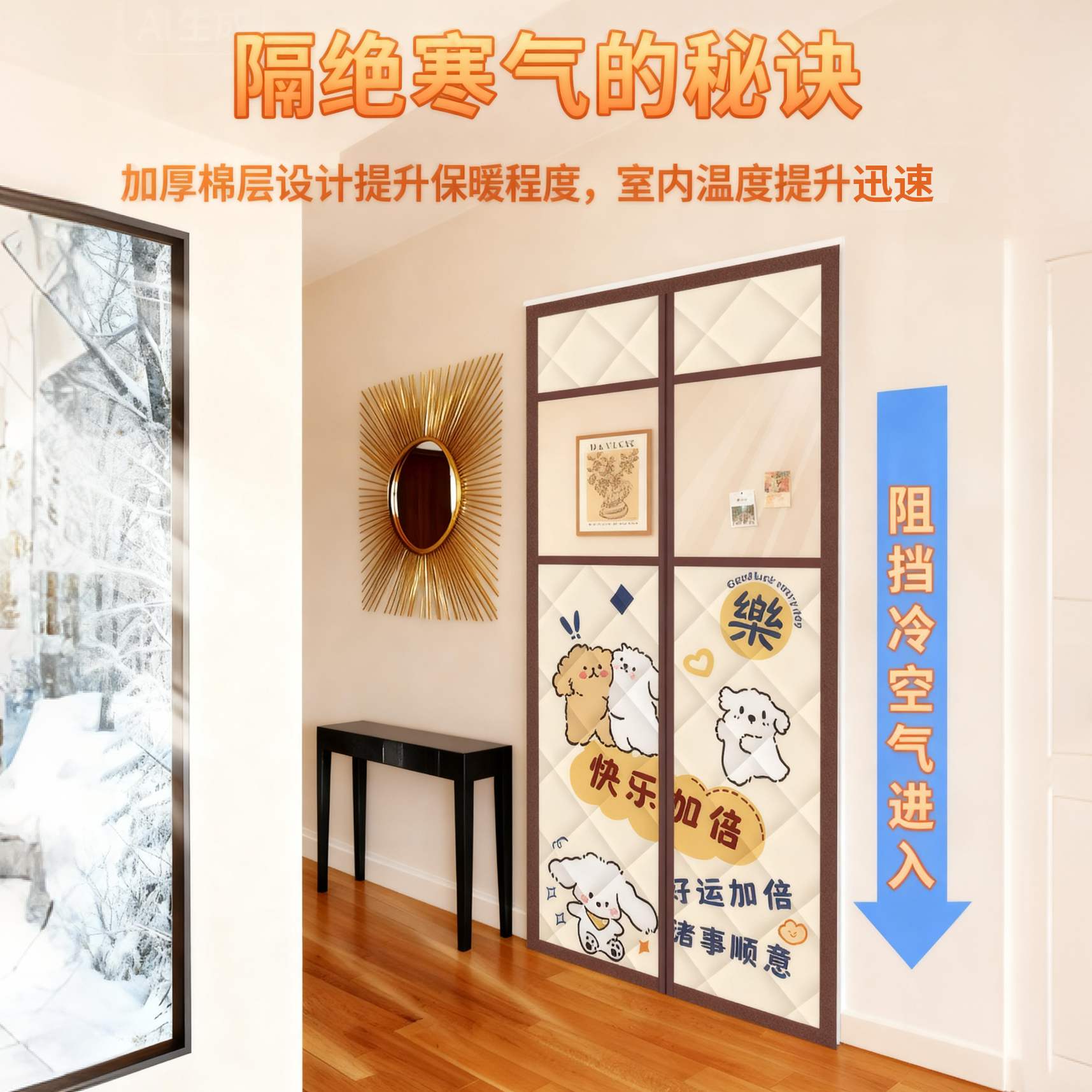 卧室家用棉门帘冬季加厚防风保温隔断帘隔音防寒保暖挡风磁吸开窗