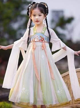 汉服女童连衣裙夏季新款3-12岁小女孩夏天穿的洋气中国风襦裙中大