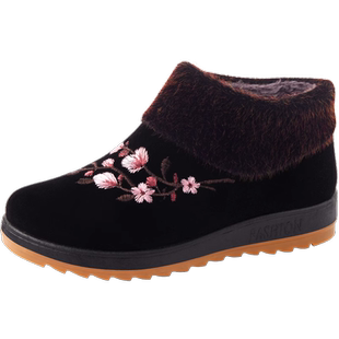 老北京布鞋女冬天加绒保暖防滑运动老太太女式短靴奶奶老人棉鞋子