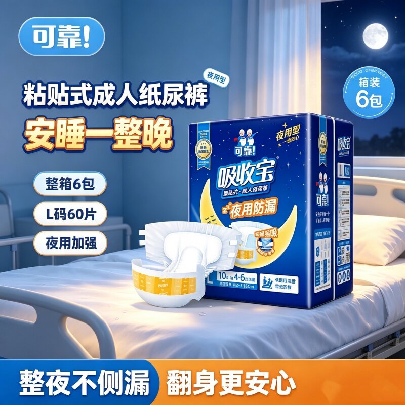 可靠夜用防漏粘贴式成人纸尿裤L码60片老人加厚强吸干爽柔尿不湿