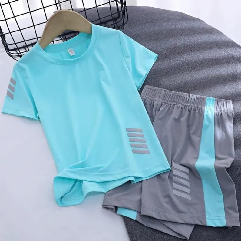 乖纯夏装童装男童儿童套装夏季速干短袖t恤运动短裤女童网眼冰丝