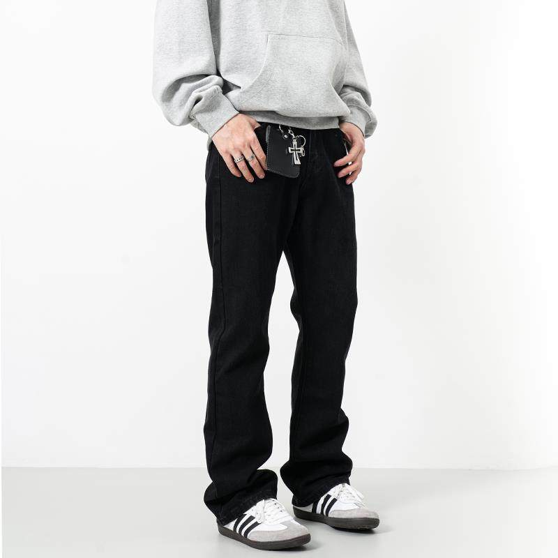 RAIN EDM美式高街水洗微喇牛仔裤男黑色直筒修身显瘦cleanfit裤子