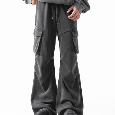 BLRY 水洗裤子男秋季宽松潮牌百搭休闲长裤i美式伞兵工装直筒裤子