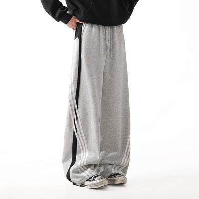 city hipster 秋季卫裤男潮牌宽松直筒裤美式百搭条纹运动长裤子