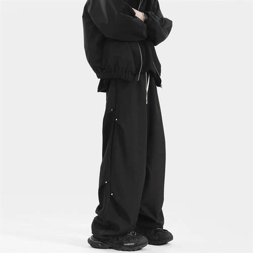 city hipster美式冲锋裤男冬季加绒加厚设计感运动裤宽松休闲长裤