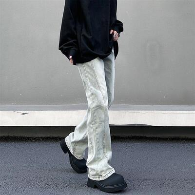 ONLINE813美式高街cleanfit复古水洗浅色宽松直筒牛仔裤子男潮牌