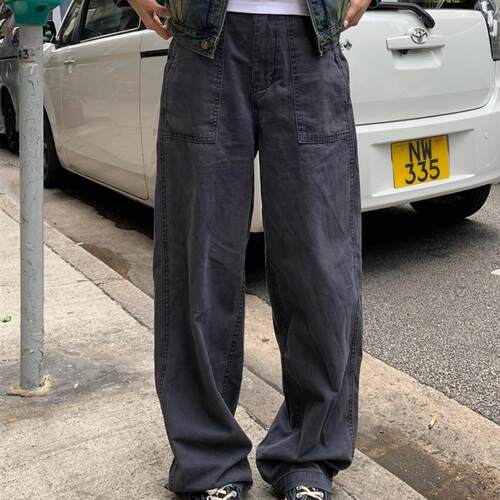 LIFEASAM 美式复古直筒休闲水洗工装裤男女宽松通勤拖地百搭长裤