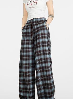 ZAVK2024秋冬新品美式松紧设计高腰阔腿休闲宽松显瘦加绒格子裤女