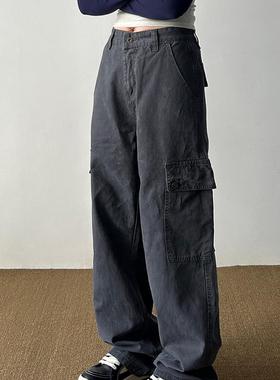 STUBBORN LIFE 美式复古口袋灰色工装裤男女高街直筒宽松休闲长裤