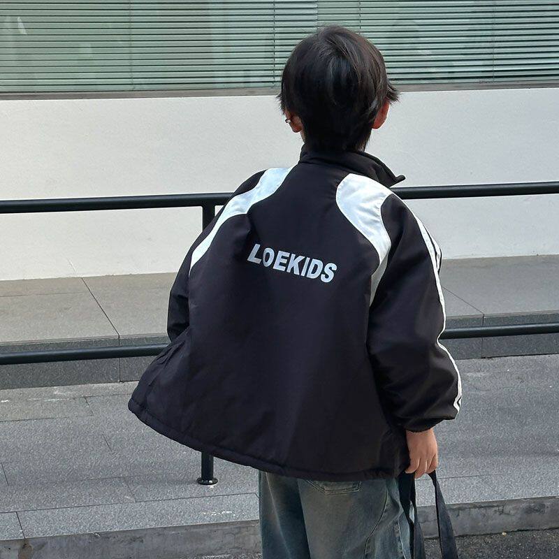 男童内里夹棉拼接外套小中大童棉服秋冬款韩版加厚棉衣洋气潮