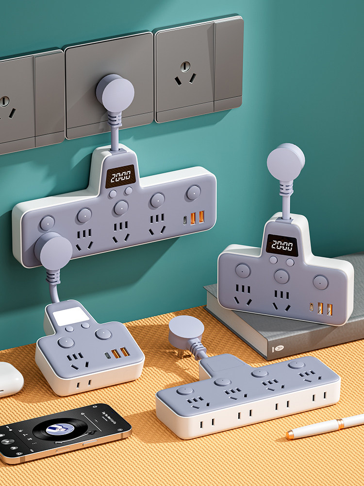 Çoxfunksiyalı rozetka uzadıcı 20W USB sürətli şarj, saat və işıq