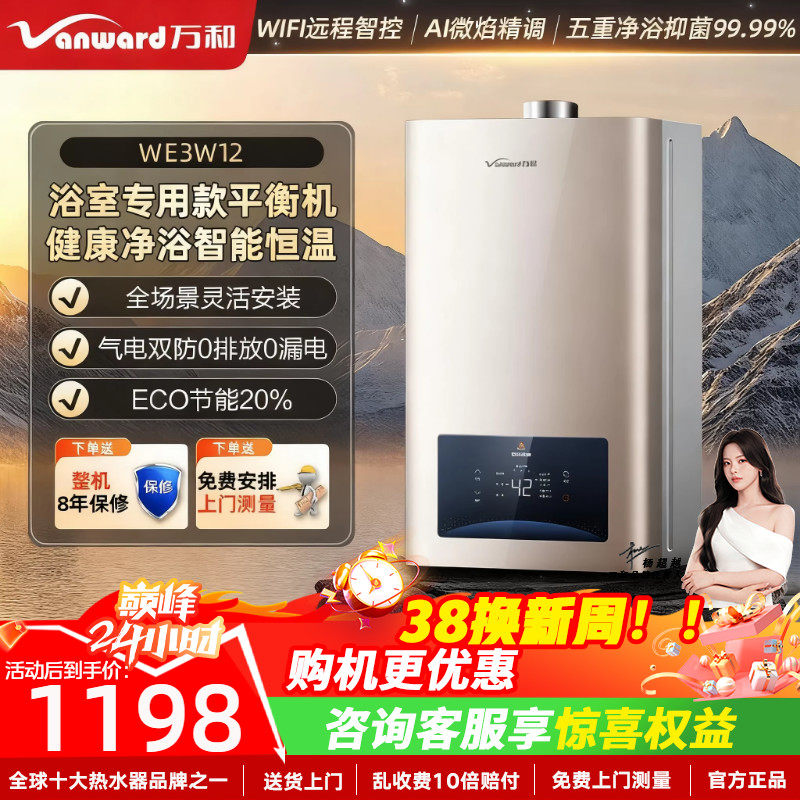 万和平衡式燃气热水器家用天然气液化气12升13升强排式恒温WE3