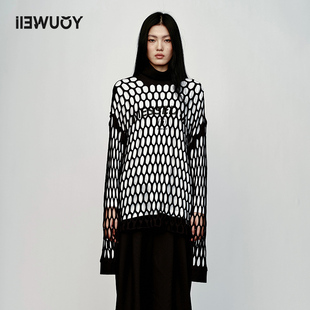 YOUWEI【优惠专属】镂空网格高领针织衫女个性毛衣上衣Y2023306