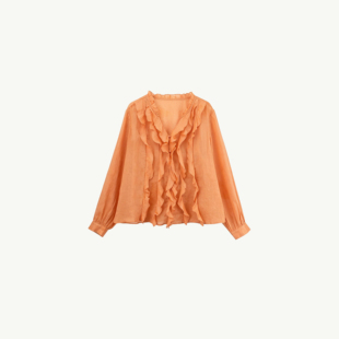 【VAZSLVE/全新奢品】捡漏-荷叶边V领长袖衬衫上衣女-BO28319