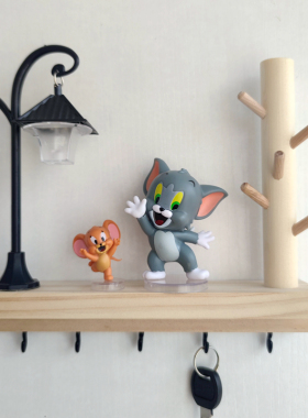 钥匙收纳壁挂式门后装饰免打孔钥匙挂钩置物架墙上支架实木装饰