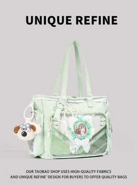 0710#新品 斜挎包少女绿色小食量吧唧包丝带痛包日系高颜值单肩包