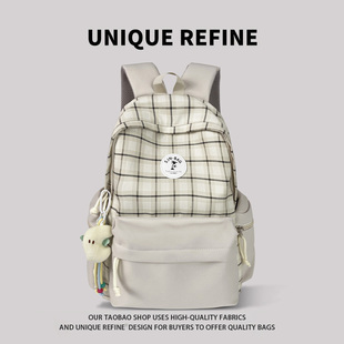 0302#新品 书包女高中生韩系小众格子学生背包大容量初中生双肩包