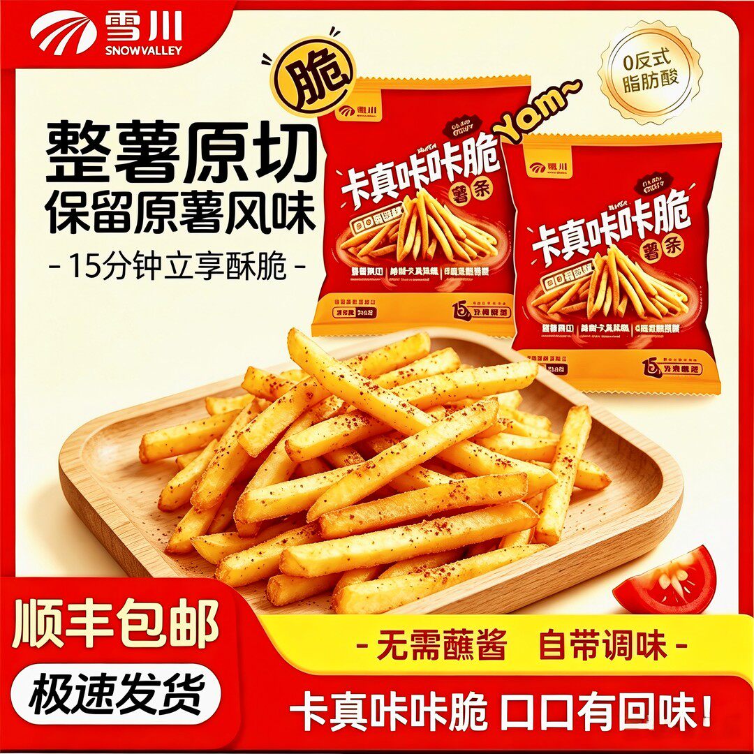 雪川 卡真咸辣薯条空气炸锅速食酥脆便捷追剧夜宵解馋家庭分享