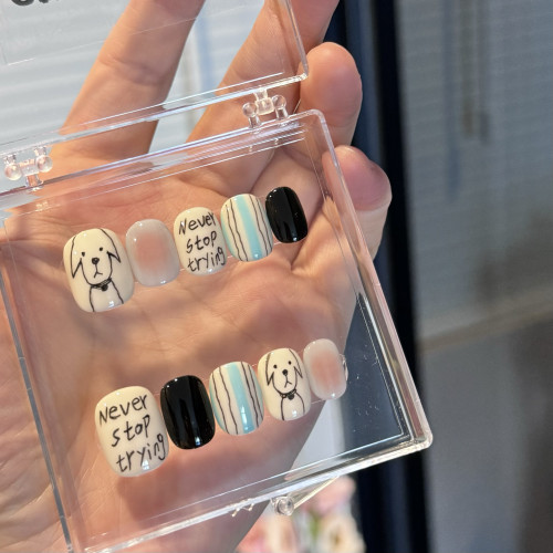 C辣Nail ins风卡通小狗纯手工穿戴甲成品可拆卸假指甲
