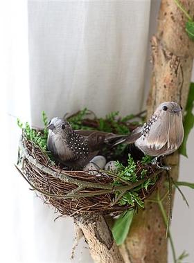 仿真草编鸟窝鸟巢假鸟拍照摄影道具户外客厅阳台装饰田园家居摆件