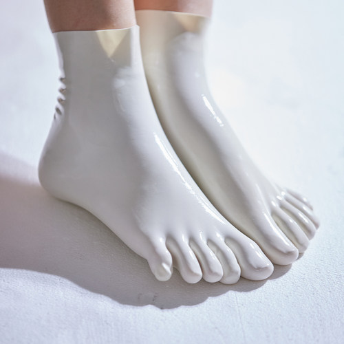 RG乳胶五指袜 胶衣黑色弹力薄款全包高筒袜cos乳胶袜子latex定制