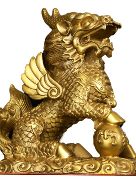 铜麒麟摆件一对纯铜镇宅送子八卦麒麟招财家用办公室装饰客厅摆设