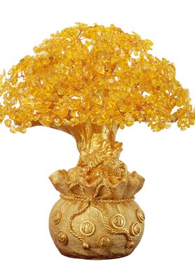 黄水晶摇钱树摆件小招财树家居创意酒柜家装饰品客厅电视柜发财树