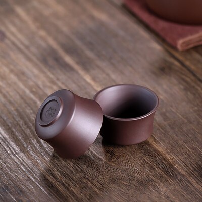 宜兴原矿紫砂杯全手工品茗杯套装功夫茶具茶盅主人小杯老紫泥君德