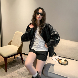FJFB皮衣女外套2026春季新款重工机车酷飒风黑色pu夹克小个子上衣