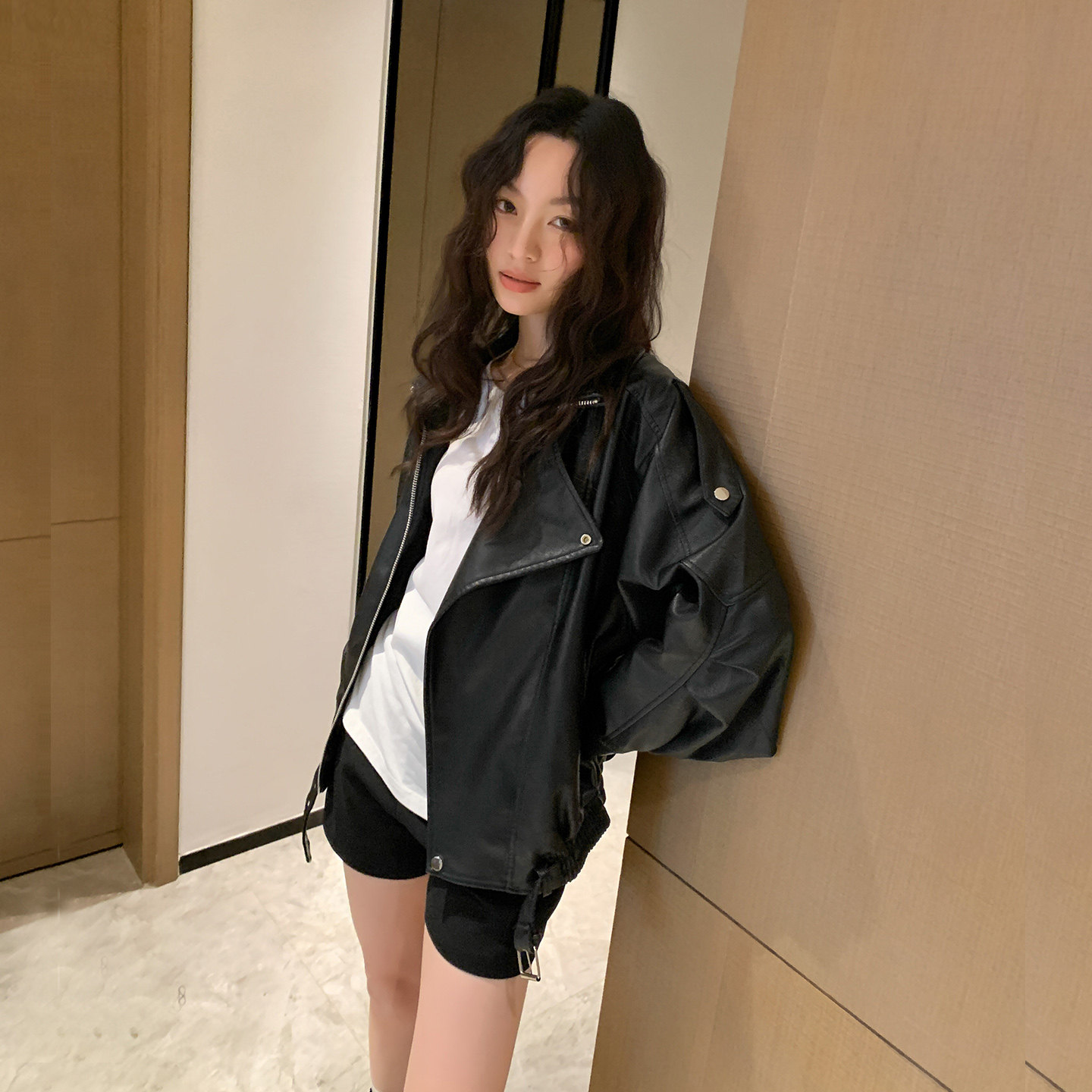 FJFB皮衣女外套2026春季新款重工机车酷飒风黑色pu夹克小个子上衣