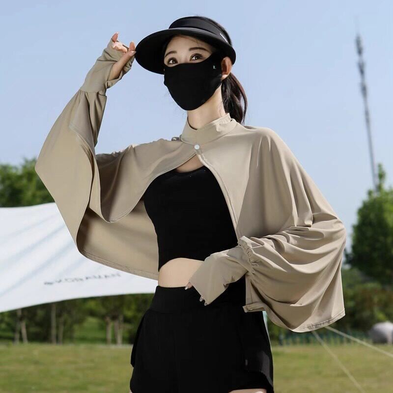 防晒披肩女夏季骑车开车防紫外线罩衫斗篷透气宽松长袖冰丝薄外套